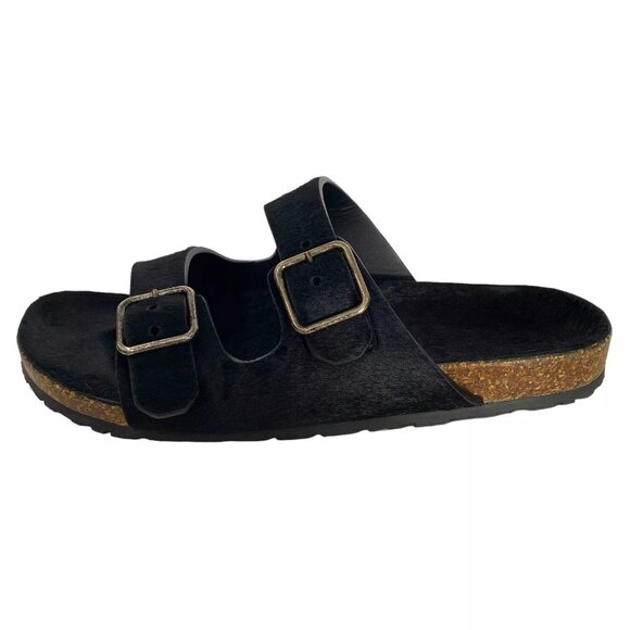 $795 Saint Laurent Black Calf Hair Jimmy Sandal Slide Sz 11 EU 42 with Dust Bags